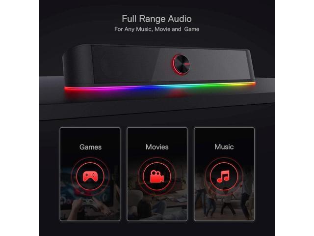 GS560 RGB Desktop Soundbar, 2.0 Channel Computer Speaker with Dynamic Lighting Bar Audio-Light Sync/Display, Touch-Control Backlit with Volume...