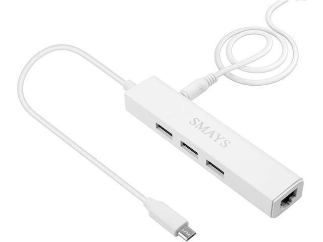 Ethernet Adapter for Chromecast Ultra/Audio/1/2 - with 3-Port USB Hub & Power Passthrough - Add Wired Internet, Thumb Drives & More - (Micro USB to.