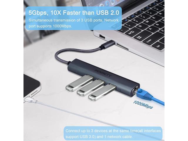 USB to Ethernet Adapter, 4-in-1 Portable Data Hub USB Splitter USB 3.0 Expander with RJ45 Gigabit Ethernet LAN Network Adapter Support Windows...