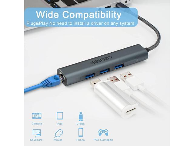 USB to Ethernet Adapter, 4-in-1 Portable Data Hub USB Splitter USB 3.0 Expander with RJ45 Gigabit Ethernet LAN Network Adapter Support Windows...