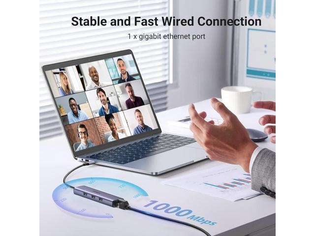 UGREEN USB C to Ethernet Adapter, 4 in 1 USB C Hub Ethernet with 3 USB 3.0 Ports/Gigabit Rj45, Plug & Play, Thunderbolt (3/4) to Network Adapter...