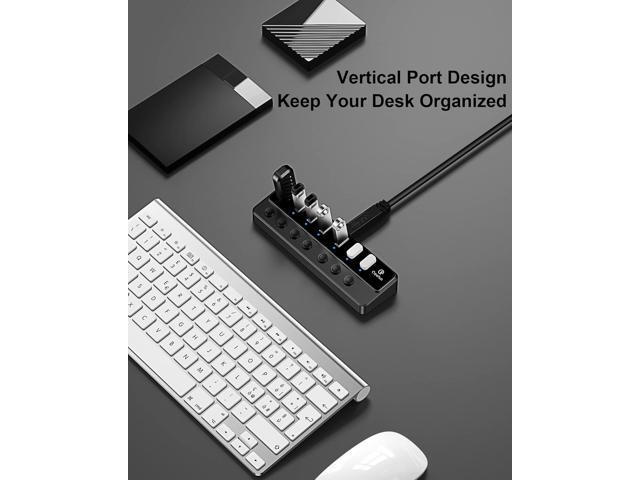 7-Port USB 3.0 Hub, Qeefun 3.0 Powered, USB Adapter USB Extender USB Port Expander USB hub for Laptop, PC, USB Flash Drives, and More