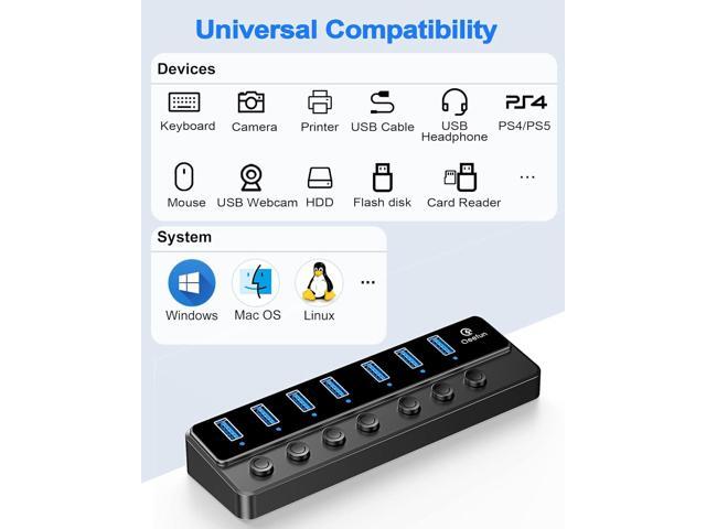 7-Port USB 3.0 Hub, Qeefun 3.0 Powered, USB Adapter USB Extender USB Port Expander USB hub for Laptop, PC, USB Flash Drives, and More