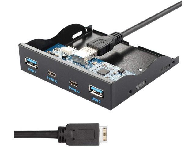 J USB 3.1 Front Panel Header 19Pin to USB-C & USB 3.0 HUB 4 Ports Front Panel Motherboard Cable Compatible for 3.5 Floppy Bay