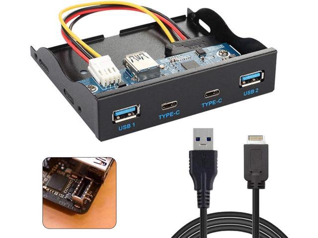 J USB 3.1 Front Panel Header 19Pin to USB-C & USB 3.0 HUB 4 Ports Front Panel Motherboard Cable Compatible for 3.5 Floppy Bay