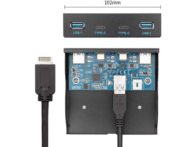 J USB 3.1 Front Panel Header 19Pin to USB-C & USB 3.0 HUB 4 Ports Front Panel Motherboard Cable Compatible for 3.5 Floppy Bay