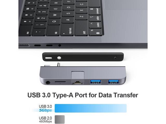 Qwiizlab USB C Hub 5-in-1 Adapter, Gigabit Ethernet, USB 3.0 Port, microSD Reader, 3.5mm Audio Jack for 2023/2021 MacBook Pro 14'' and 16''...