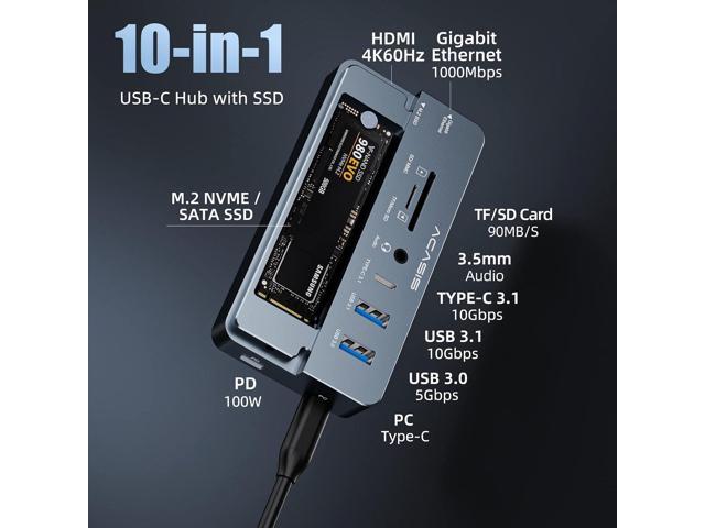 USB C Laptop Docking Station HDMI 4K60Hz with Nvme Enclosure, ACASIS 10-in-1 USB C Hub Multiport Adapter with HDMI, PD, Ethernet, SD/TF, 10G USB...