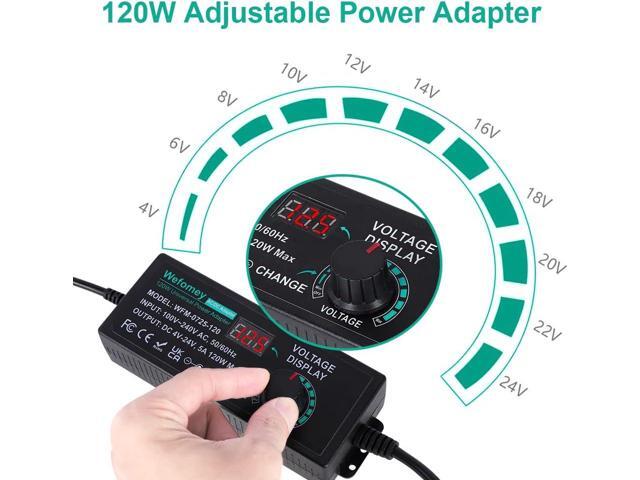 120W Universal Power Supply Adjustable DC 3V ~ 24V Variable Switching AC/DC Adapter 100V-240V AC to DC 24V 5A Converter with 14 Tips & Polarity...