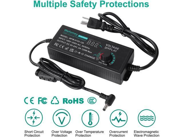 120W Universal Power Supply Adjustable DC 3V ~ 24V Variable Switching AC/DC Adapter 100V-240V AC to DC 24V 5A Converter with 14 Tips & Polarity...