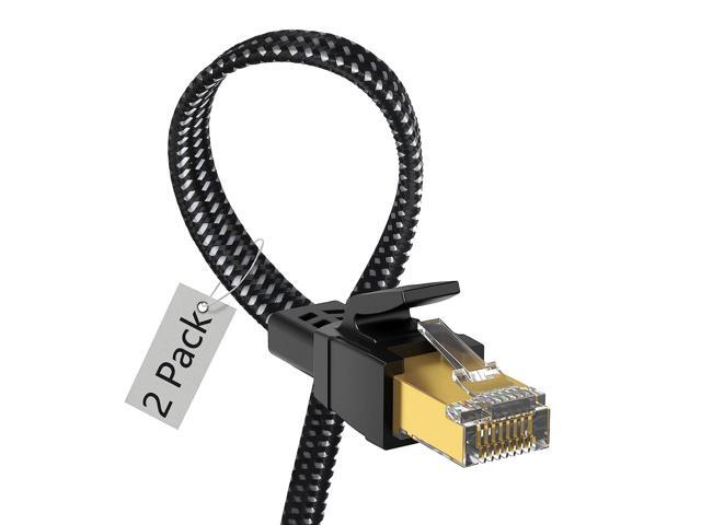 Cat 8 Ethernet Cable 6 ft 2 Pack, Nylon Braided High Speed Heavy Duty Cat8 Network LAN Patch Cord, 40Gbps 2000Mhz SFTP RJ45 Flat Cable Shielded in...