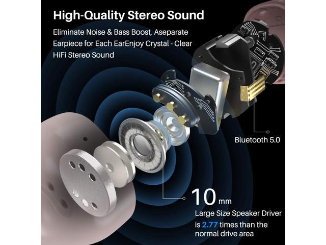 TOZO T12 Wireless Earbuds Bluetooth Headphones 55H ENC Noise Cancelling Mic Premium Stereo Bass Wireless Charge IPX8 Waterproof App-32EQ LED Power Display Rose-Gold - image 6