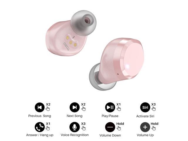 TOZO T12 Wireless Earbuds Bluetooth Headphones 55H ENC Noise Cancelling Mic Premium Stereo Bass Wireless Charge IPX8 Waterproof App-32EQ LED Power Display Rose-Gold - image 7