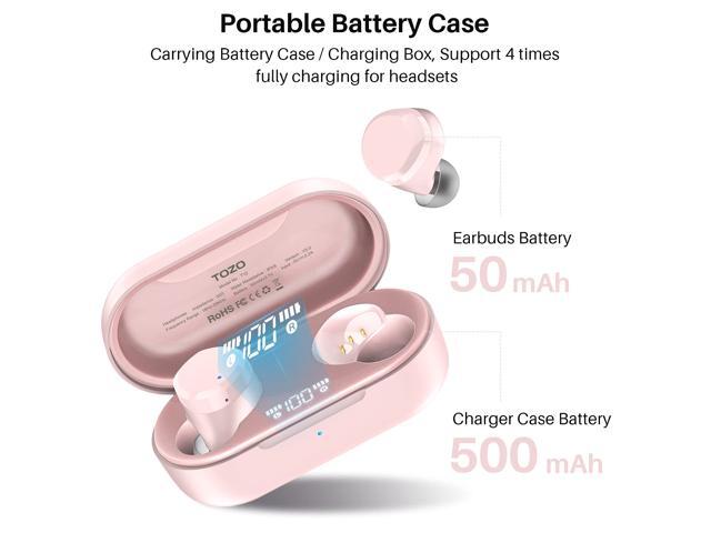 TOZO T12 Wireless Earbuds Bluetooth Headphones 55H ENC Noise Cancelling Mic Premium Stereo Bass Wireless Charge IPX8 Waterproof App-32EQ LED Power Display Rose-Gold - image 5