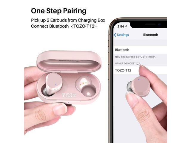 TOZO T12 Wireless Earbuds Bluetooth Headphones 55H ENC Noise Cancelling Mic Premium Stereo Bass Wireless Charge IPX8 Waterproof App-32EQ LED Power Display Rose-Gold - image 2