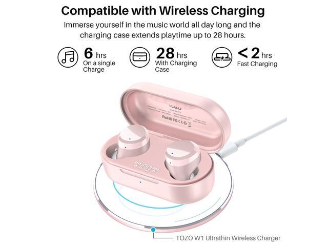 TOZO T12 Wireless Earbuds Bluetooth Headphones 55H ENC Noise Cancelling Mic Premium Stereo Bass Wireless Charge IPX8 Waterproof App-32EQ LED Power Display Rose-Gold - image 4