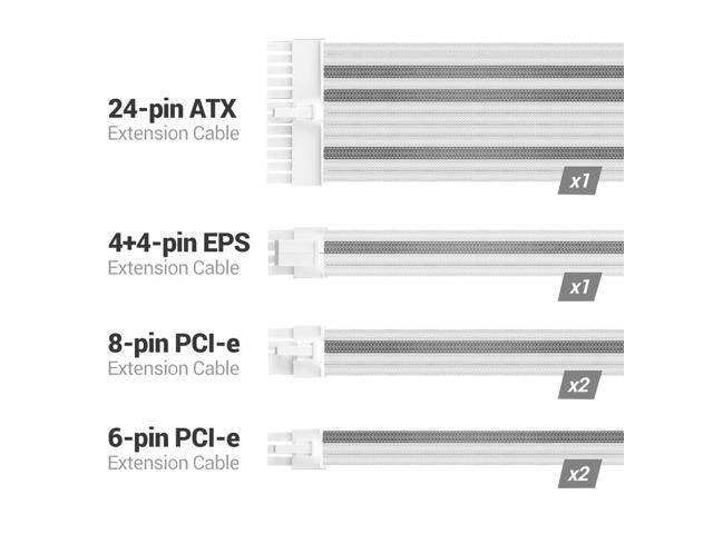 AZZA ACAZ-002 / Power Supply Sleeved Cable / White / Silver / Power Supply Cable Extension Kit with Extra-Sleeved / 24 PIN 8PIN 6PIN 4+4 PIN /...