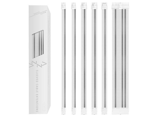 AZZA ACAZ-002 / Power Supply Sleeved Cable / White / Silver / Power Supply Cable Extension Kit with Extra-Sleeved / 24 PIN 8PIN 6PIN 4+4 PIN /...