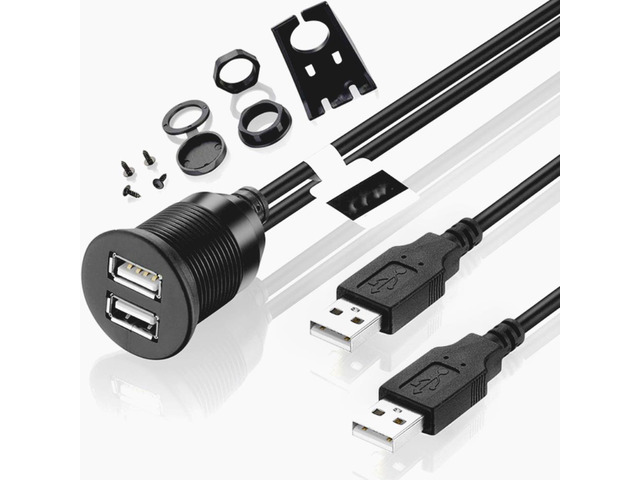 Dual USB 2.0 Male to Female Extension Cable With Flush Mount Panel For Car Truck Boat Motorcycle Cables