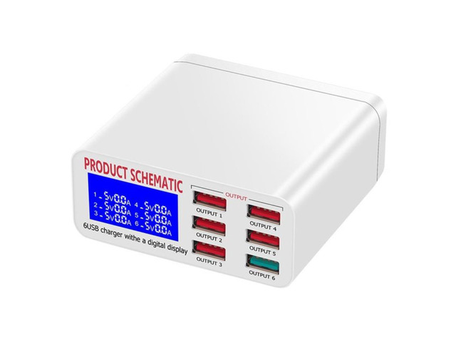 Hot Sale LCD Multi Fast USB Charger Charge Multiple 6-Port USB Phone Charging St