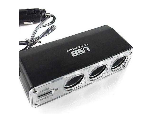 Hot 3 Way Multi Socket Car Cigarette Lighter Splitter USB Plug Charger DC 12V/24V Triple Adapter with USB Port BX