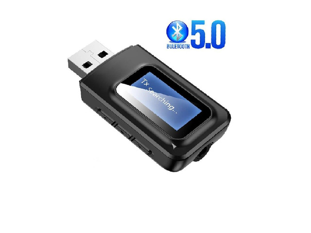 USB Bluetooth 5.0 + EDR + LCD Display Audio Receiver Transmitter For TV PC Driver-Free USB Dongle 3.5MM 3.5 AUX Wireless Adapter