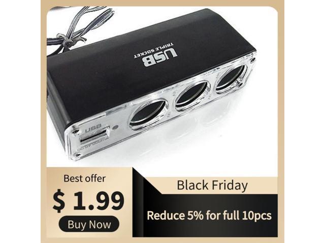 Hot 3 Way Multi Socket Car Cigarette Lighter Splitter USB Plug Charger DC 12V/24V Triple Adapter with USB Port BX