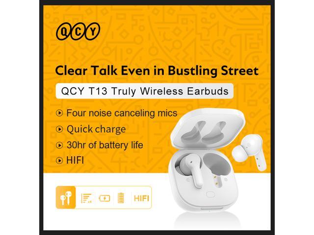 QCY T13 True Wireless Earbuds Bluetooth V5.1 with 4-Mic & ENC Noise Cancellation, 5 mins Fast Charge, USB C, Touch Control, Auto Pause, 30H...