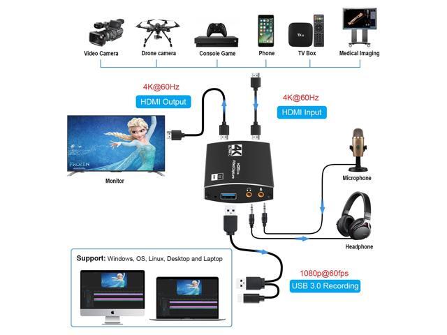 BUCIER Capture Card 4K, 1080P HDMI Video Capture Card to USB/Type-C with Microphone and HDMI Loop-Out for Streaming, Compatible with Nintendo...