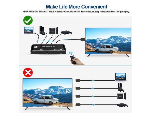BUCIER 4K@60Hz 4x1 HDMI Switch Audio Extractor with Optical Toslink SPDIF/Coaxial/3.5mm Audio Out, 4 Ports HDMI 2.0b Switcher with Remote Control...