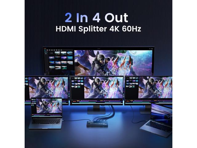 BUCIER 4K@60Hz HDMI Switch Splitter 2 in 4 Out with Remote, 2x4 HDMI Splitter Switcher 4K with SPDIF & 3.5mm Audio,Support 4K,3D,1080p,HDCP2.2,HDR...