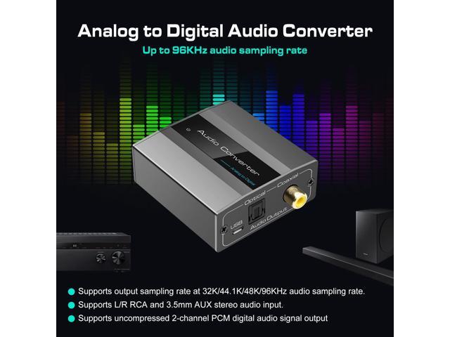 BUCIER Analog to Digital Audio Converter RCA to Optical with Cable 3.5mm AUX Jack Toslink and Coaxial Adapter for Soundbar
