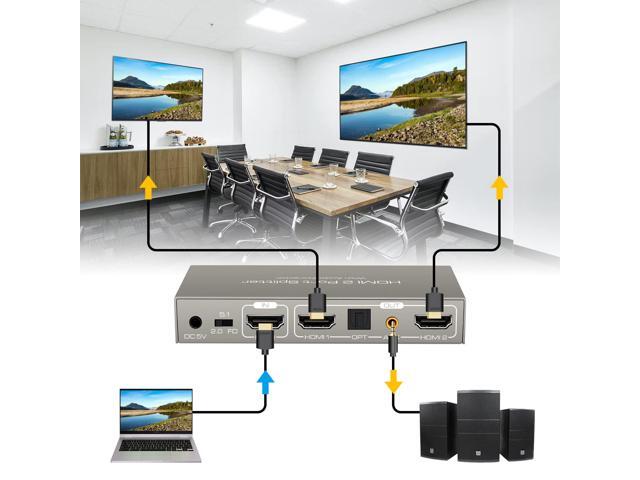 BUCIER HDMI Splitter Audio Extractor 4K60Hz 1 in 2 Out with Optical and 3.5mm for Dual Monitors Duplicate or Mirror Only Supports HDMI 2.0 18G HDR...