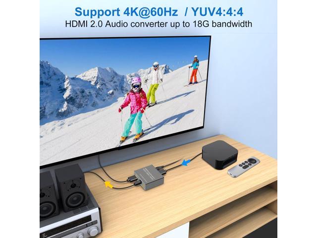 BUCIER 4K60Hz HDMI Audio Extractor Splitter Converter to Optical and 3.5mm and AUX Adapter Supports 2.0 and 18Gpbs Bandwidth Digital DTS PCM HDR10