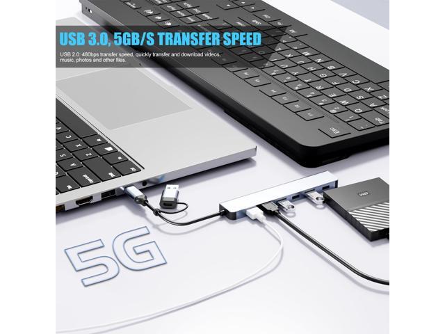 KEHIPI Aluminum 7 in 1 USB C & USB Hub with USB 3.0, USB 2.0 Ports for PC/Laptops/MacBook Pro/Air/iMac/iPad and More Devices