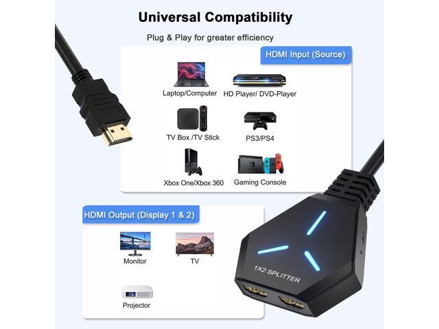 KEHIPI HDMI Splitter for Dual Monitors Duplicate/Mirror (Not Extend), 4K HDMI Splitter 1 in 2 Out for Full HD 4K@30hz, 1080P, 3D, Compatible with...