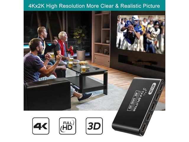 KEHIPI HDMI Splitter, 4K HDMI Splitters 1 in 4 Out for Dual Monitors Supports 3D Full HD 1080P Aluminum Compatible for PS4 Fire Stick HDTV(1 Source...