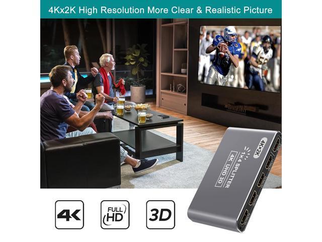 KEHIPI HDMI Splitter 1 in 4 Out, 4K HDMI Splitters for 4 Monitors Supports 3D Full HD 1080P Aluminum, Compatible for PS4 Fire Stick HDTV(1 Source...