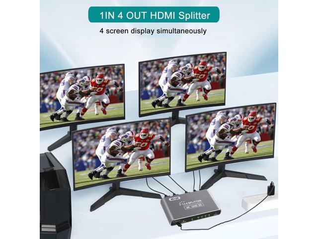KEHIPI HDMI Splitter 1 in 4 Out, 4K HDMI Splitters for 4 Monitors Supports 3D Full HD 1080P Aluminum, Compatible for PS4 Fire Stick HDTV(1 Source...