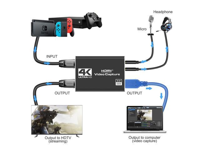 KEHIPI 4K HDMI Capture Card for Streaming, Full HD 1080P 60FPS USB Cam Link Game Audio Video Capture Card Nintendo Switch/PS5/3ds/Xbox/PS4 (Black)