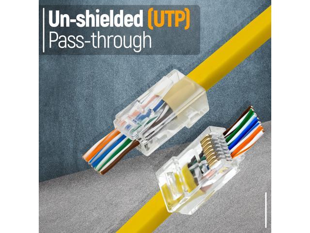 KEHIPI RJ45 Cat6 Pass Through Connectors Pack of 100 Clear Ethernet Plugs for Unshielded Twisted Pair Solid Wire & Standard Cables Compatible...
