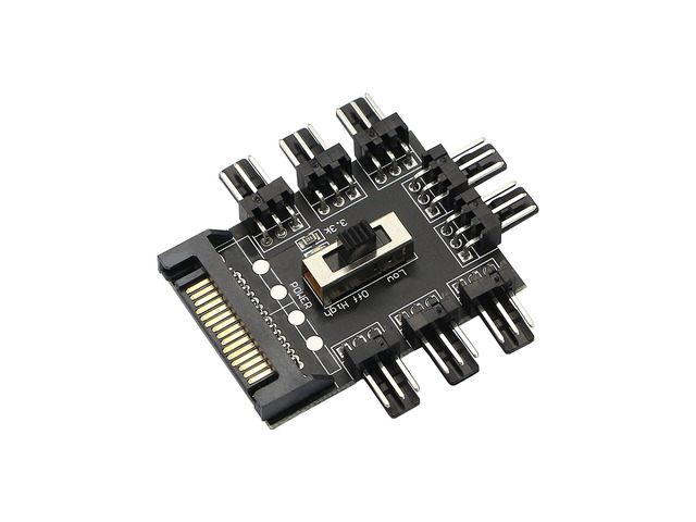 PWM Fan Hub, Fan Controller,SATA 1 to 8 Way12V 3 PIN Cooling Fan Splitter Controller for PC Desktop Computer Motherboard(12V 3-Pin)