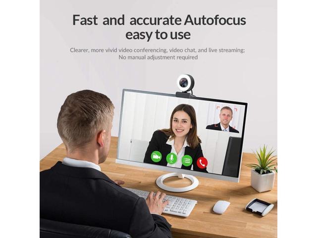 1080P HD Webcam Built in Adjustable Ring Light and Mic. Advanced autofocus AF Web Camera for Google Meet Xbox Gamer Facebook YouTube Streamer