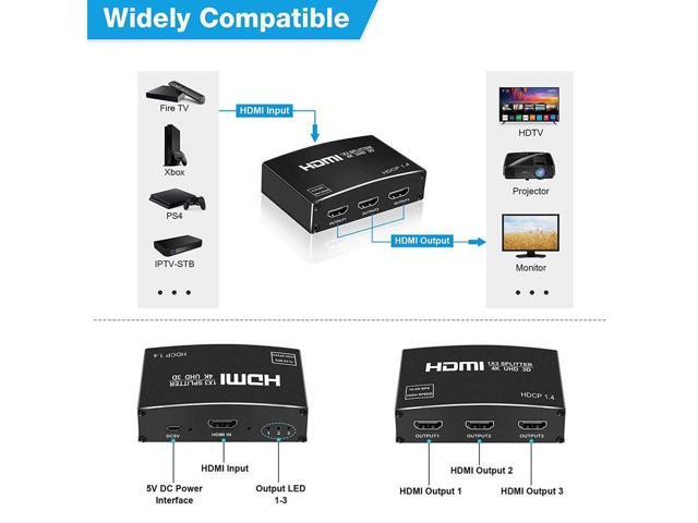 NEWCARE 4K HDMI Splitter 1 in 3 Out, 1×3 HDMI Splitter Support 4Kx2K, 1080P, 3D, HDR, DTS/Doby-TrueHD for Xbox PS5/4 Fire Stick Roku Blu-Ray Player...