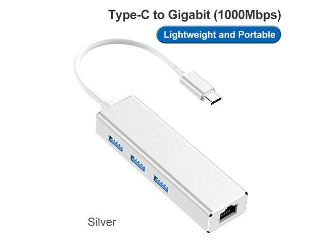 COFIER Type C to RJ45 Gigabit Ethernet Adapter 1000Mbps USB-C 3 Ports USB 3.0 Splitter for Macbook Laptop