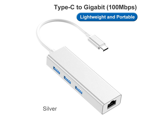 COFIER Type C to RJ45 Ethernet Adapter 100Mbps USB-C 3 Ports USB 3.0 Splitter for Macbook Laptop
