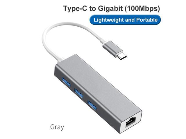 COFIER Type C to RJ45 Ethernet Adapter 100Mbps USB-C 3 Ports USB 3.0 Splitter for Macbook Laptop Gray