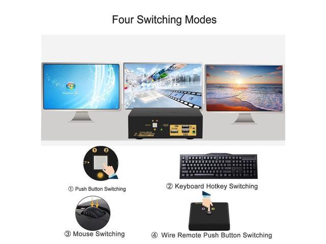 2 Port Triple Monitor KVM USB C, 3 Monitor KVM Switch USB-C with Audio, USB 2.0 Hub and Cables for 2 Computers/Macs/Mobile Phones Sharing 3...