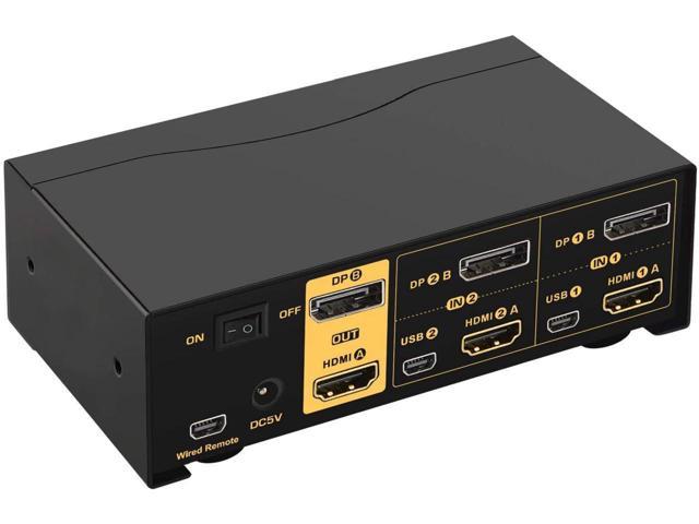 2 Port Dual Monitor KVM Switch HDMI + DisplayPort 4K 60Hz, 2x2 PC Monitor Keyboard Mouse Selector with Audio and 2 USB 2.0 HUB