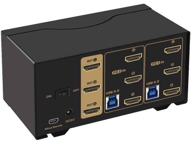 USB 3.0 HDMI KVM Switch Triple Monitor 2 Port Extended Display 4K 60Hz with Cables and Audio 923HUA-3